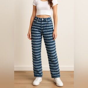 Frayed Striped Denim Jeans – W30 / Small